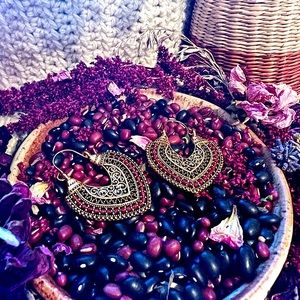 Bohemian Style Intricate Gold-Maroon Earrings